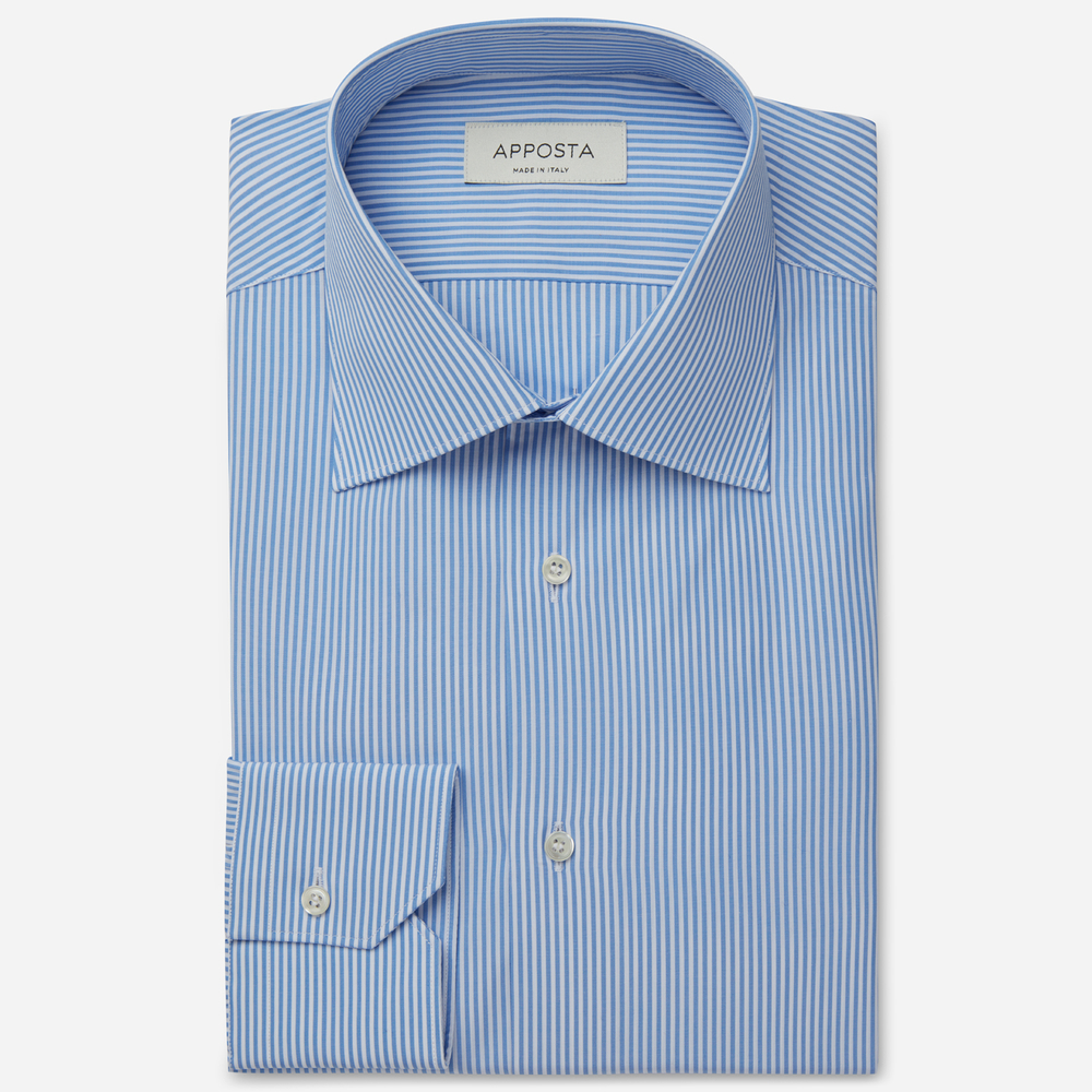 Camicia Righe Azzurro Puro Cotone Popeline Collo Stile Italiano Standard