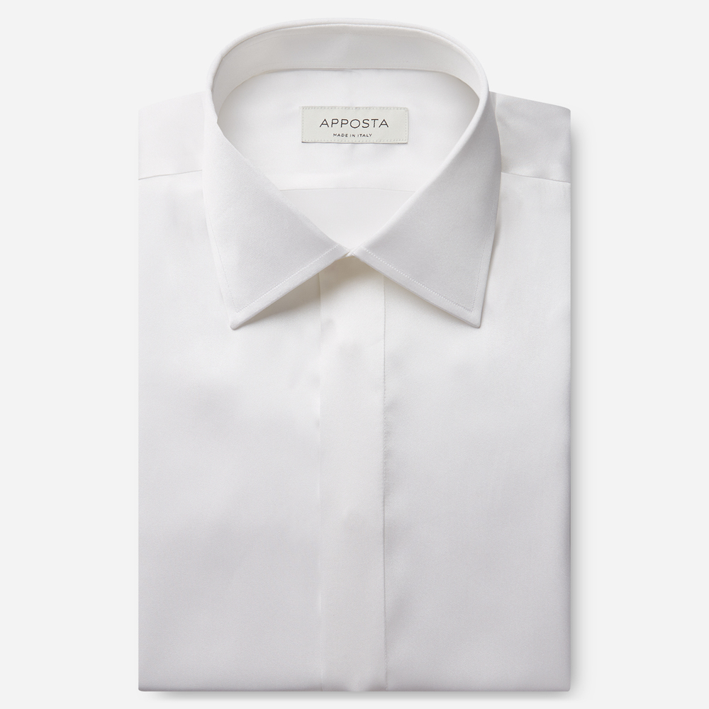 Shirt  solid  white silk poplin, collar style  semi-spread collar