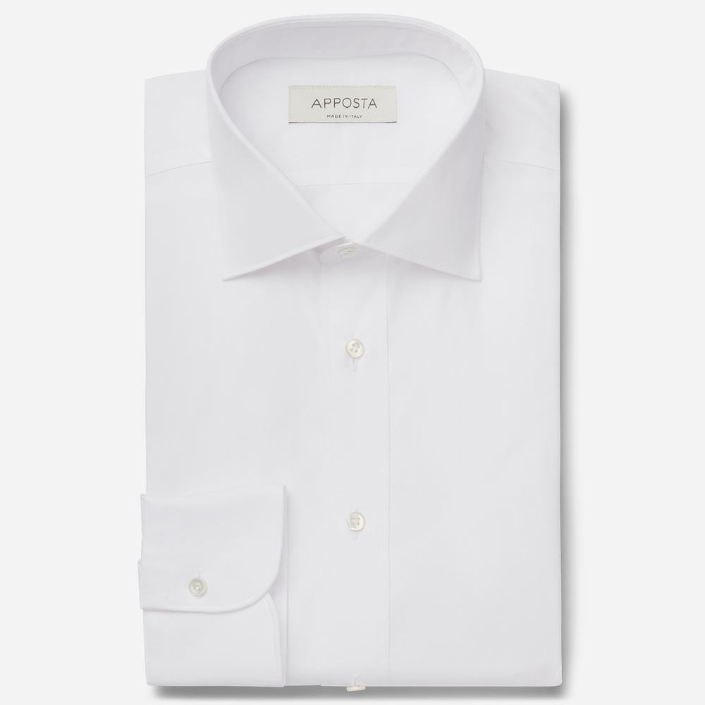 Shirt  solid  white 100% pure cotton poplin double twisted, collar style  semi-spread collar