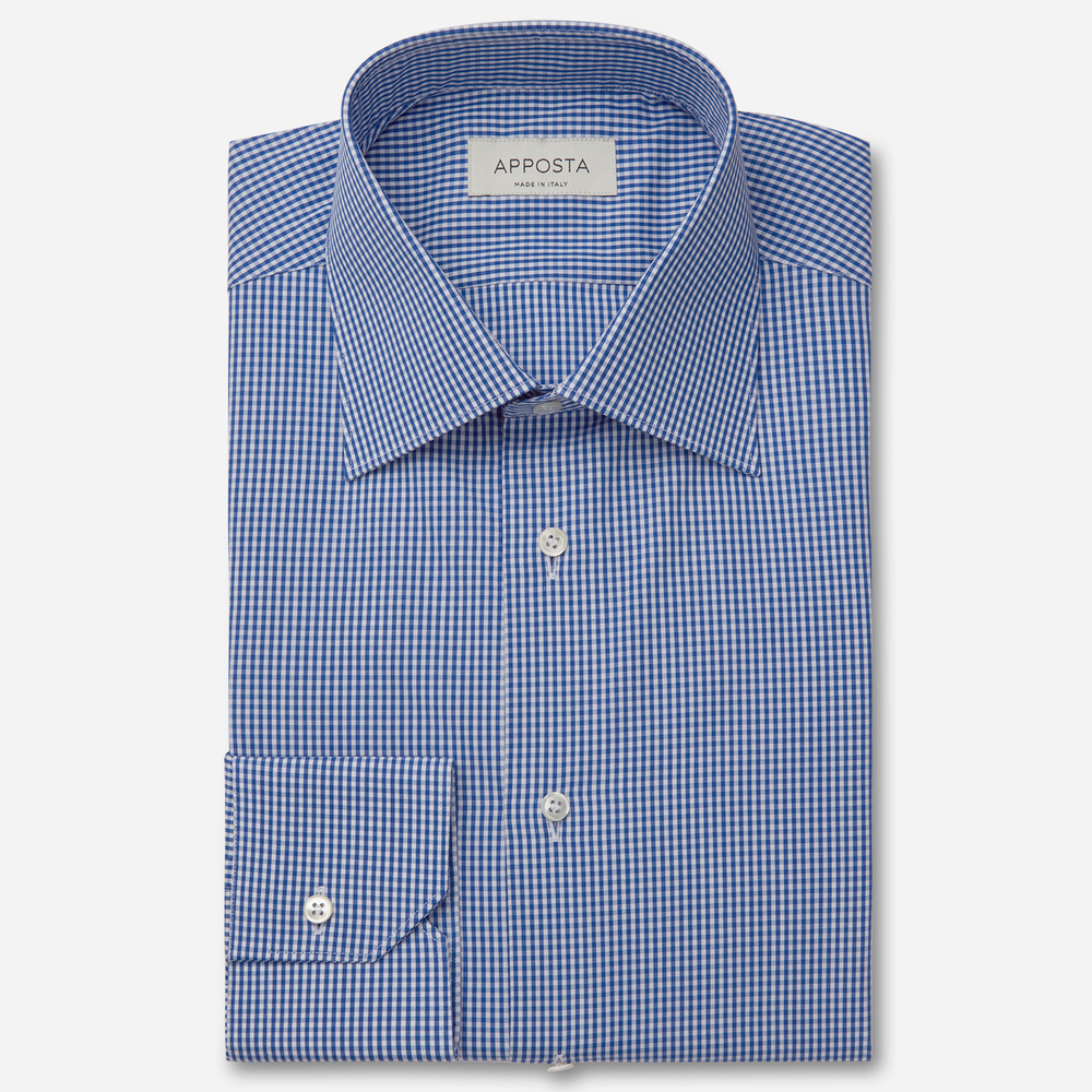 Shirt  small checks  navy blue 100% pure cotton fil-à-fil, collar style  regular straight point collar