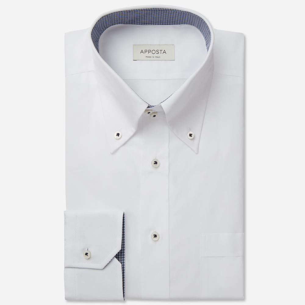 Image of Shirt solid white 100% pure cotton poplin double twisted, collar style high button-down collar with two buttons