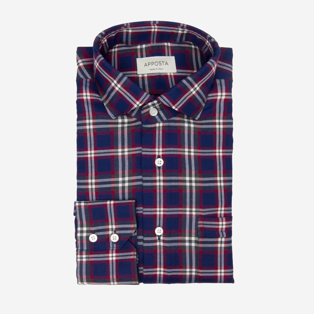 Camicia principe di galles blu cotone lana twill, collo stile button down