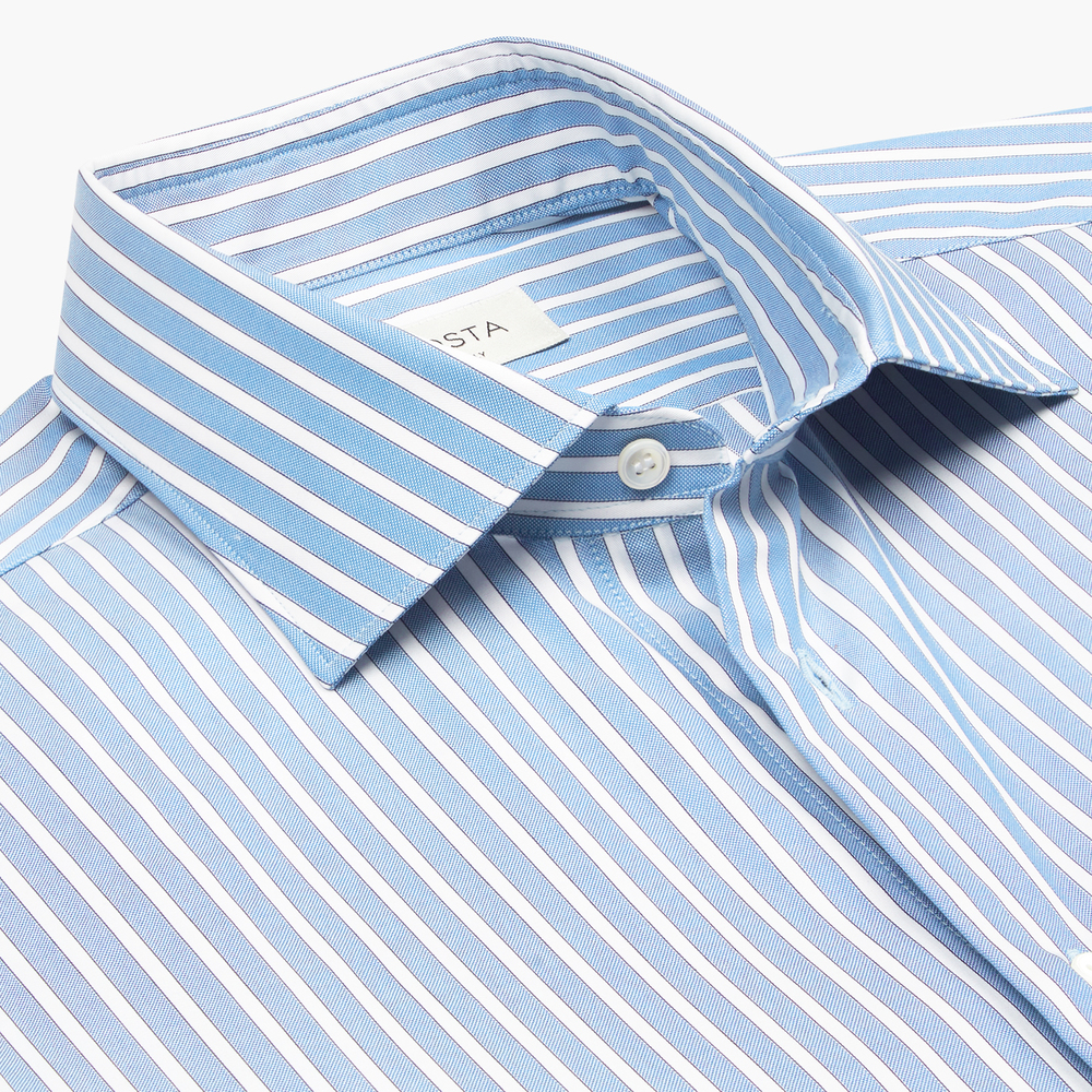 Shirt striped light blue cotton oxford, collar style semi-spread collar Shirt striped light blue cotton oxford, collar style semi-spread collar