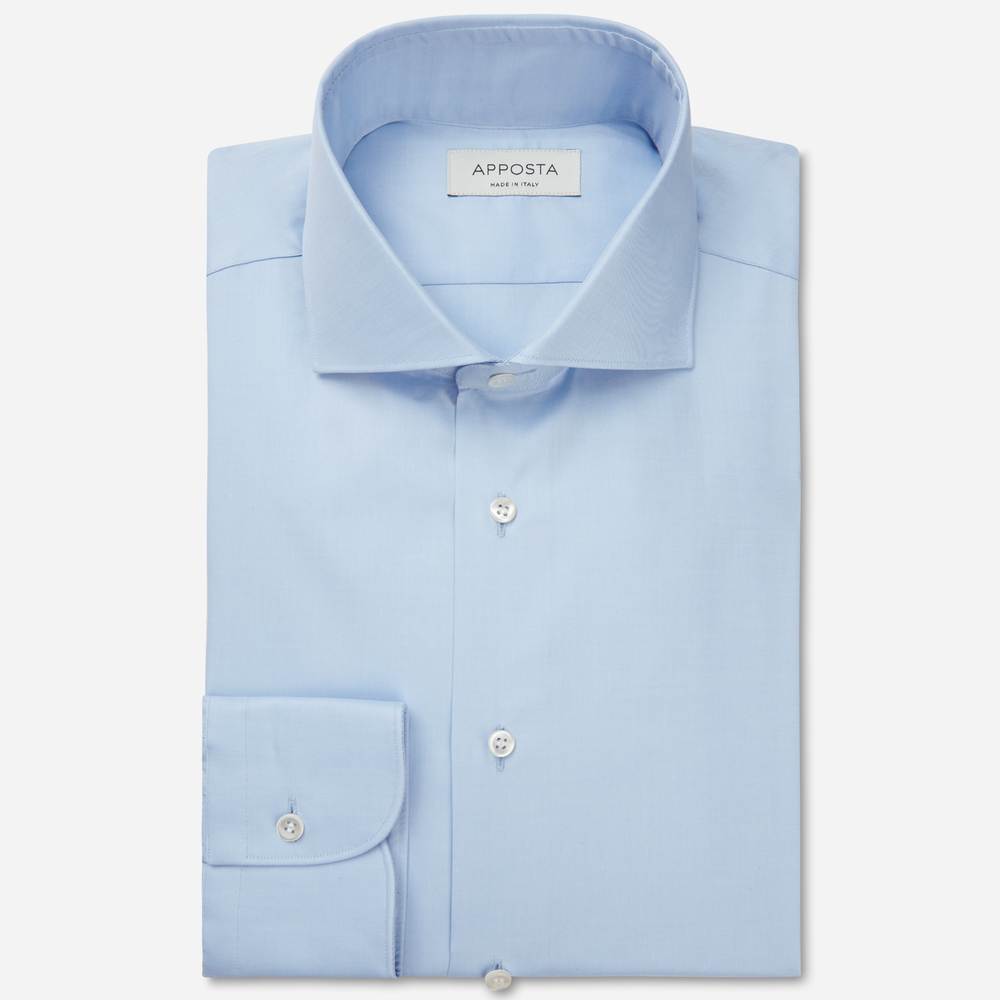 Shirt  solid  light blue 100% pure cotton twill double twisted, collar style  lower spread collar