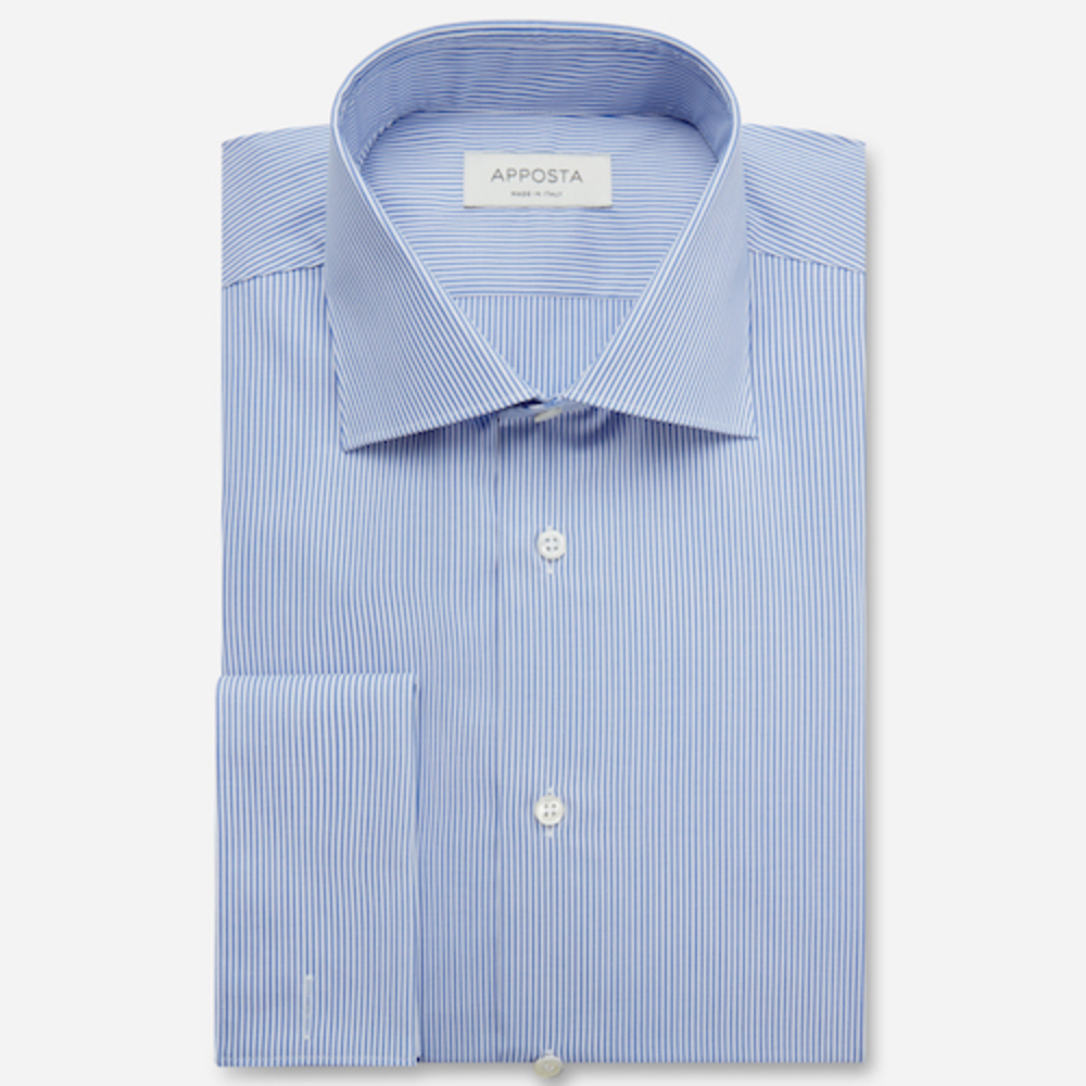 Image of Shirt stripes light blue 100% easy iron cotton poplin, collar style semi-spread collar, cuff french cuff (cufflinks)