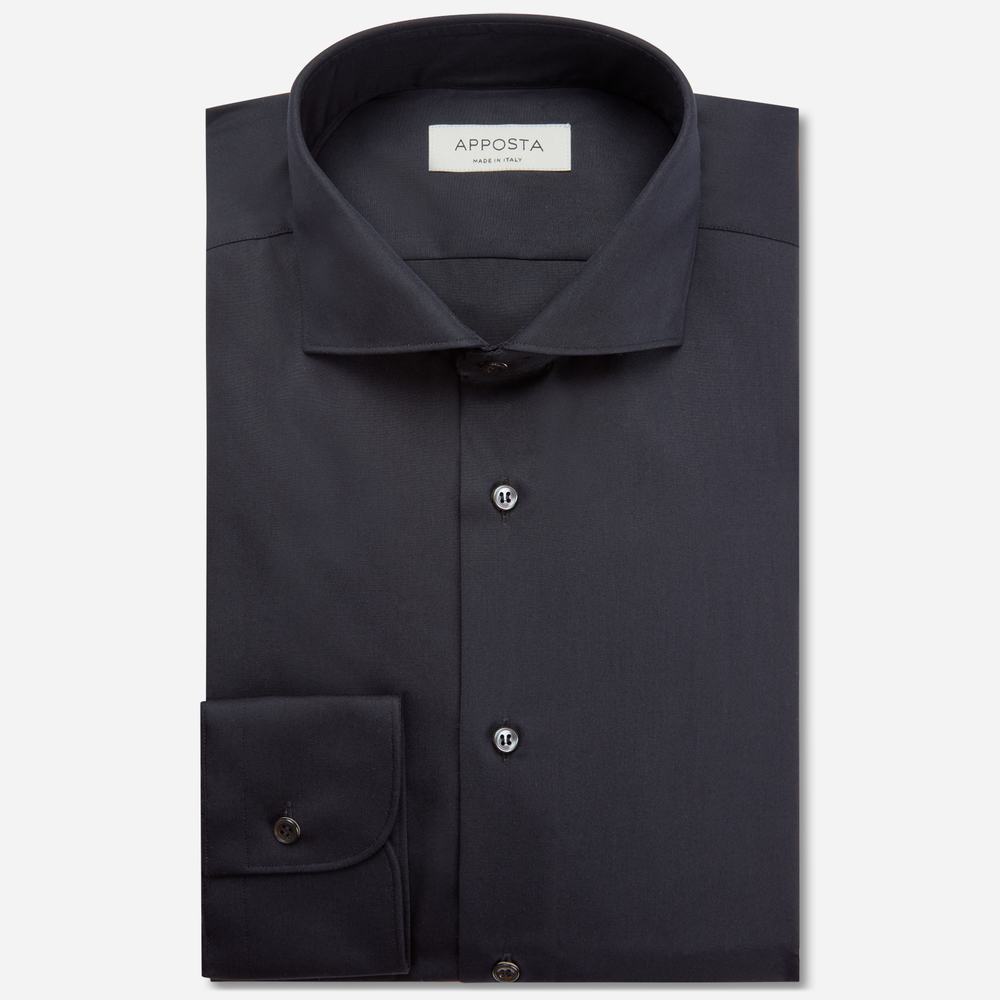 Shirt  solid  black 100% easy iron cotton poplin, collar style  lower spread collar