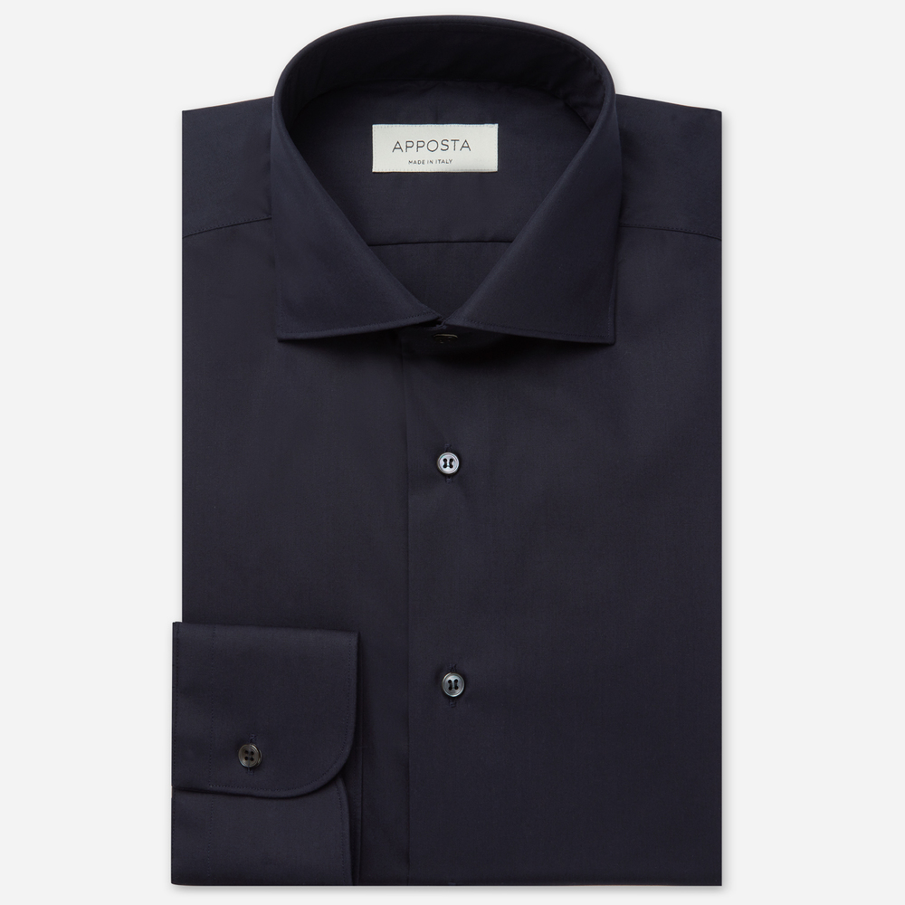 Image of Shirt solid navy blue stretch poplin, collar style spread collar