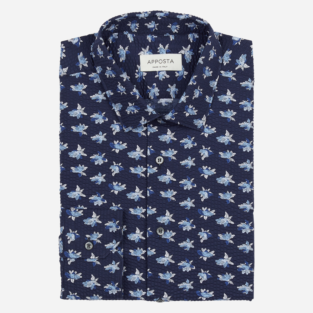 Hemd  blumenmuster  marineblau baumwolle seersucker, kragenform  modernisie günstig online kaufen