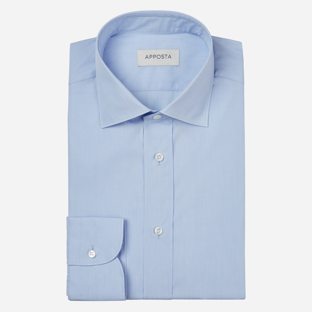 Shirt  solid  light blue 100% pure cotton fil-à-fil double twisted, collar style  semi-spread collar