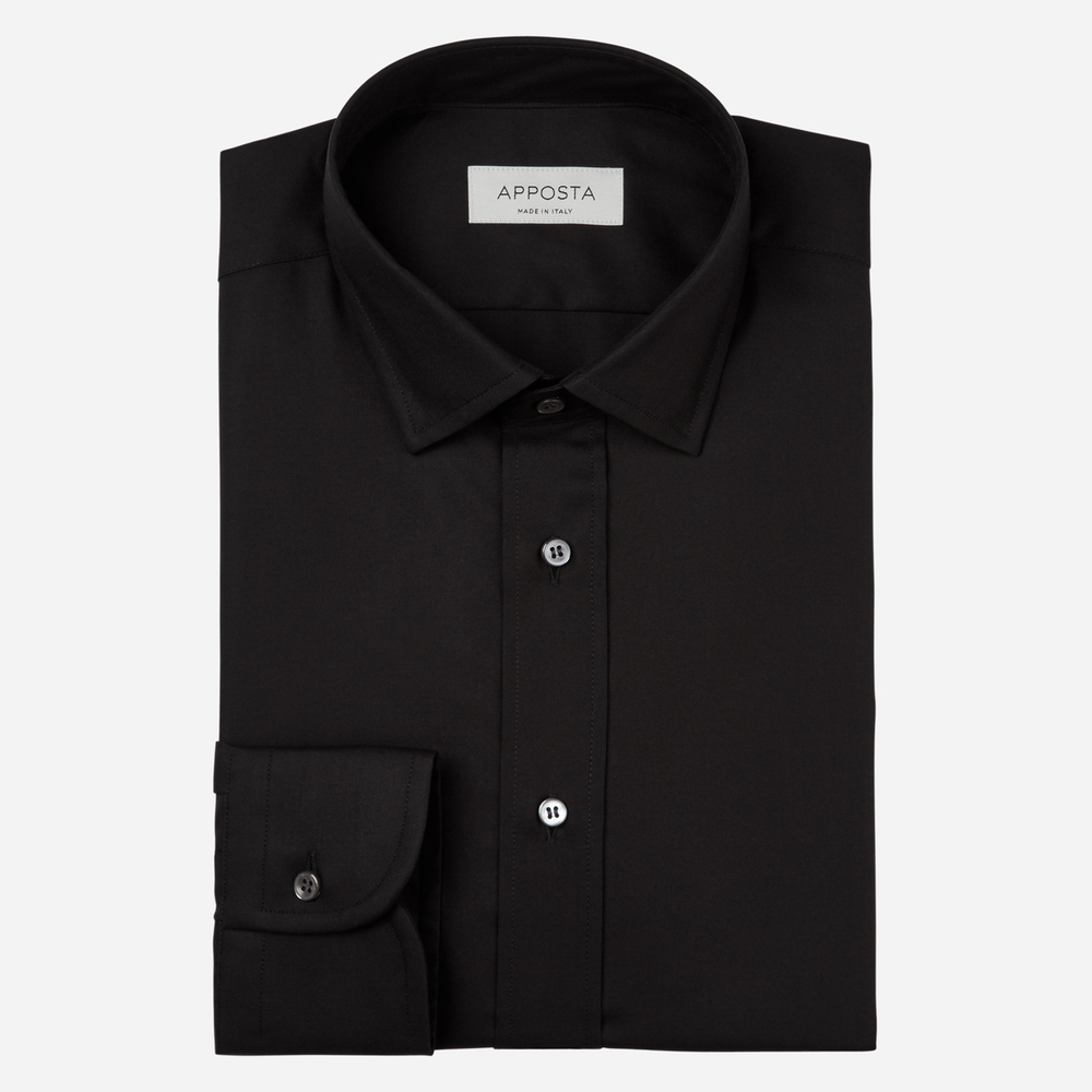 Image of Shirt solid black 100% cotton stain repellent twill double twisted oekotex, collar style updated straight point collar with short points