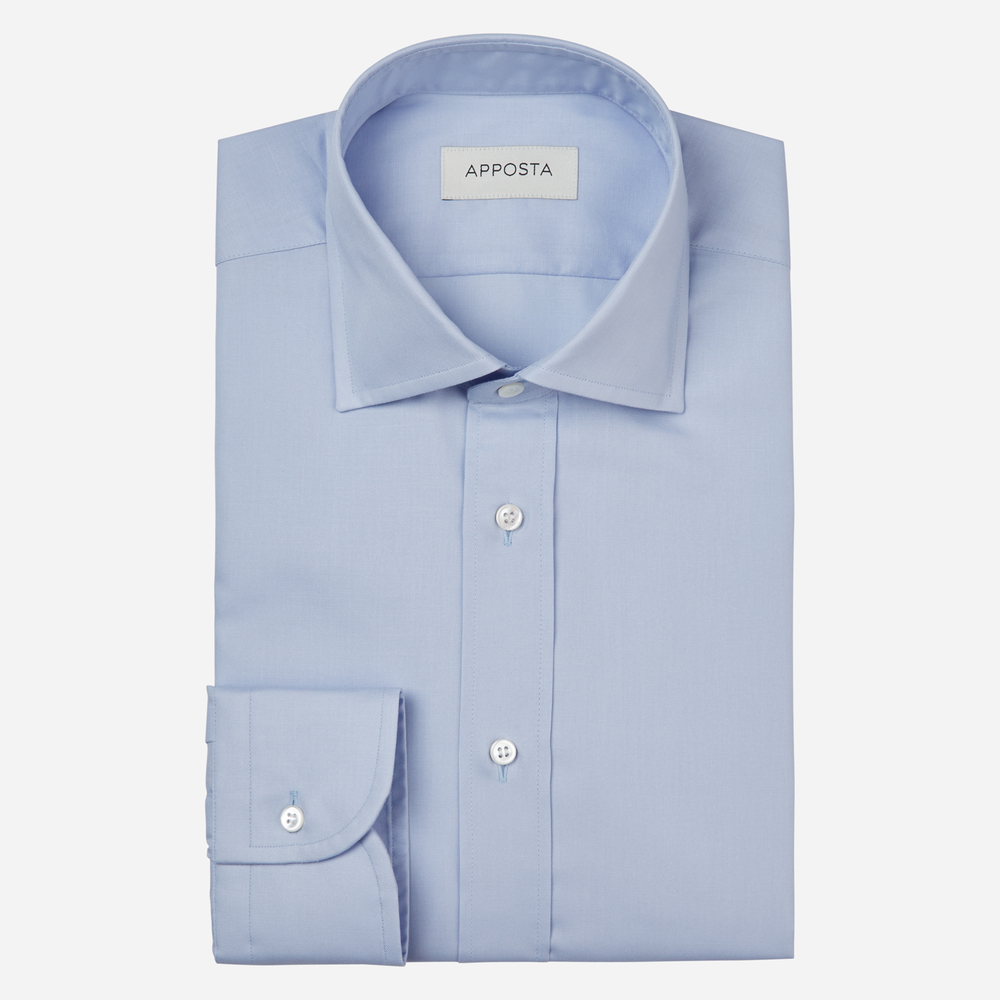 Image of Shirt solid light blue 100% cotton stain repellent twill double twisted oekotex, collar style semi-spread collar