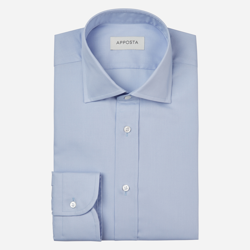 Camicia tinta unita azzurro 100% cotone anti-macchia twill doppio ritorto oekotex, collo stile collo semifrancese