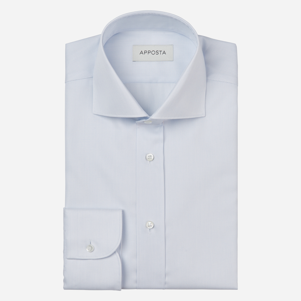 Camicia millerighe celeste 100% cotone anti-macchia twill doppio ritorto oekotex, collo stile francese
