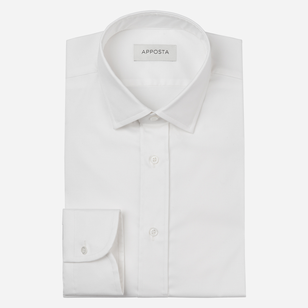 Image of Shirt solid white stretch cotton stain repellent poplin double twisted oekotex, collar style updated straight point collar with short points