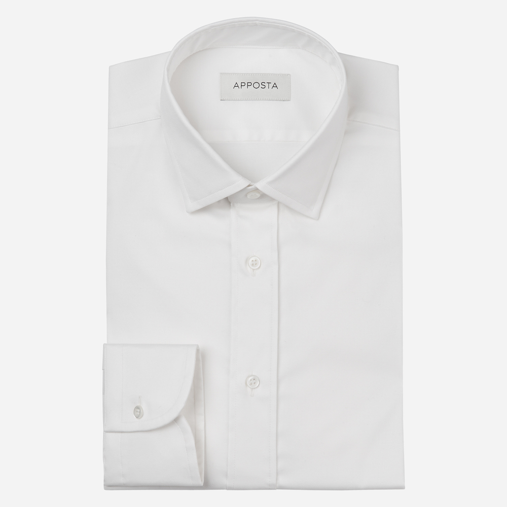 Camicia tinta unita bianco cotone stretch anti-macchia popeline doppio ritorto oekotex, collo stile collo italiano aggiornato a punte corte