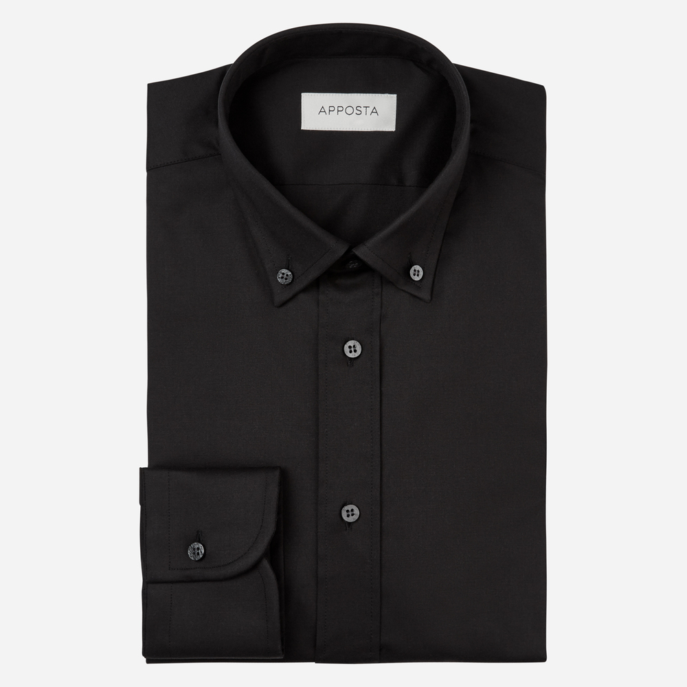 Image of Shirt solid black stretch cotton stain repellent poplin double twisted oekotex, collar style small button-down collar