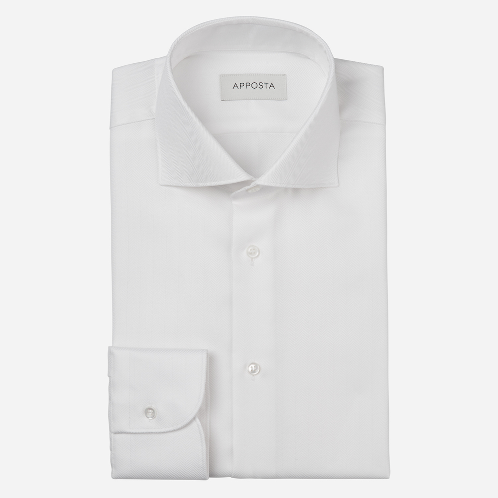 Image of Shirt solid white 100% cotton stain repellent herringbone double twisted oekotex, collar style spread collar