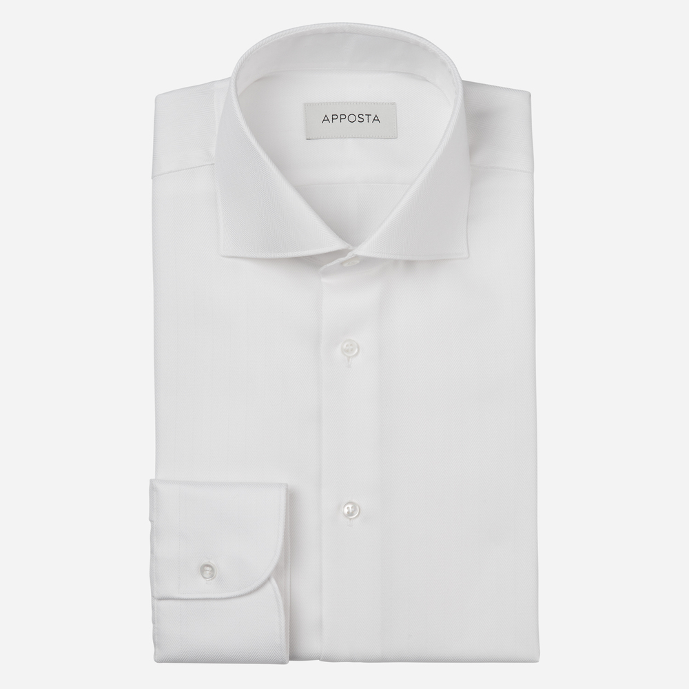 Camicia tinta unita bianco 100% cotone anti-macchia spinato doppio ritorto oekotex, collo stile collo francese