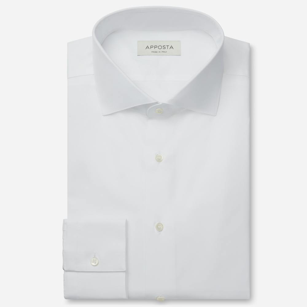 Shirt  solid  white 100% pure cotton poplin double twisted giza 87, collar style  lower spread collar