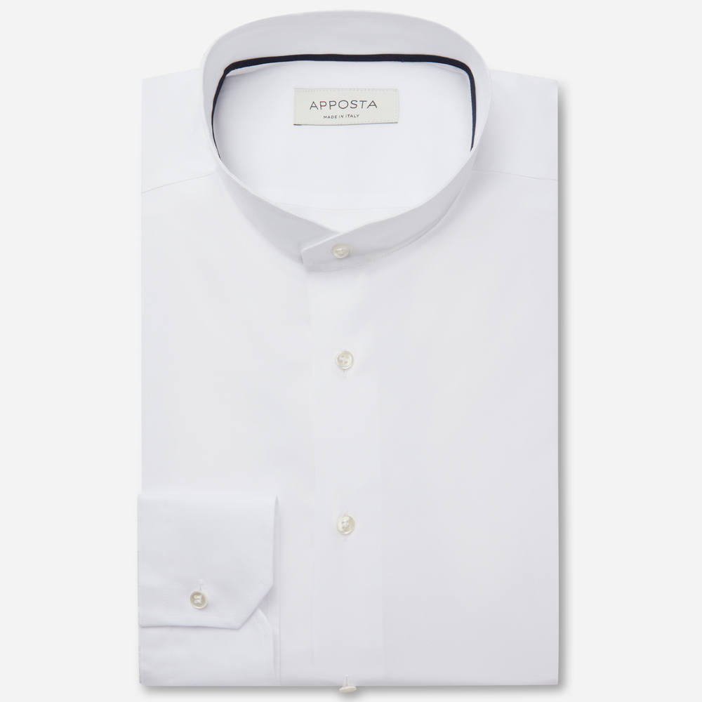 Image of Shirt solid white stretch poplin viroformula, collar style angled band collar