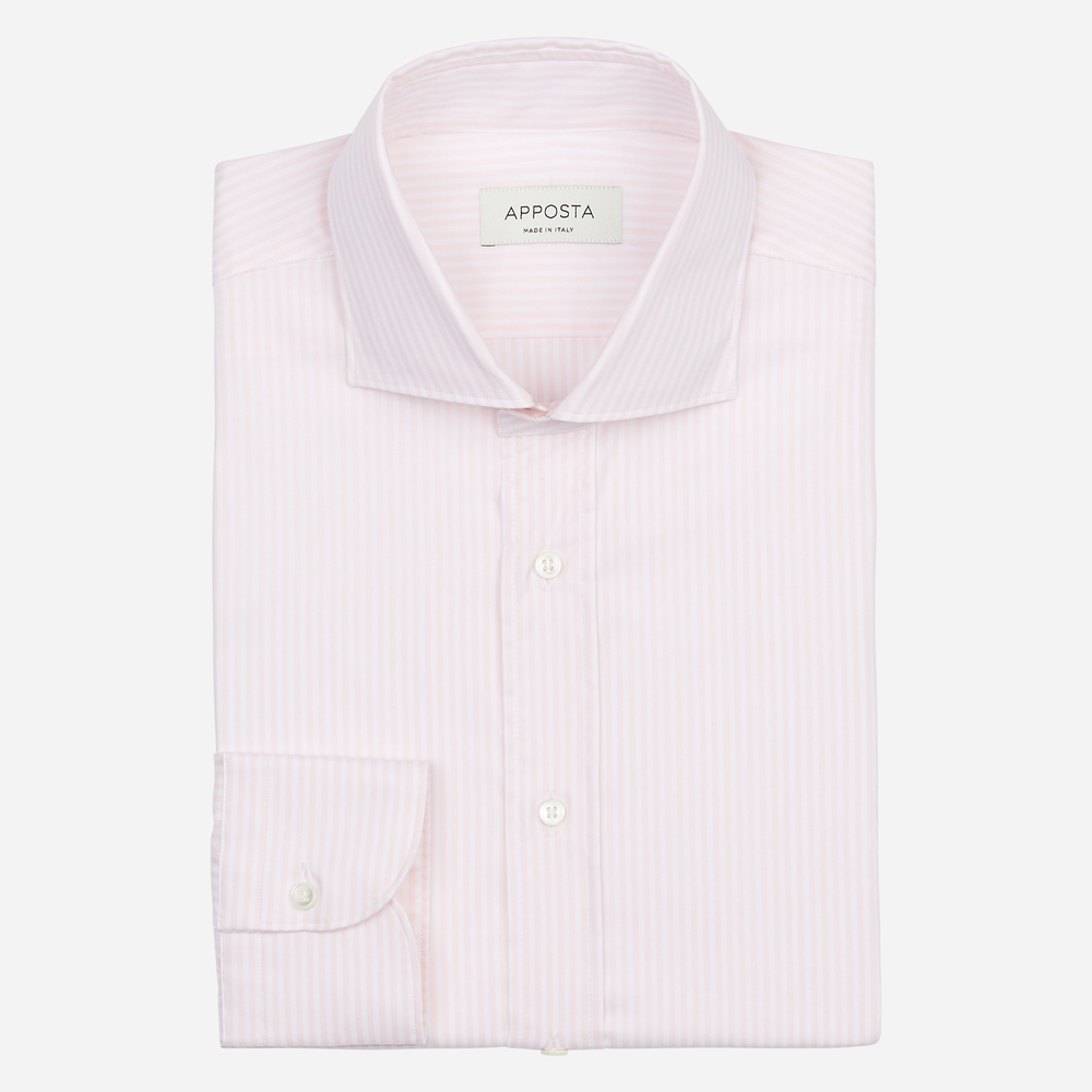 Shirt  stripes  pink stretch cotton twill, collar style  lower spread collar