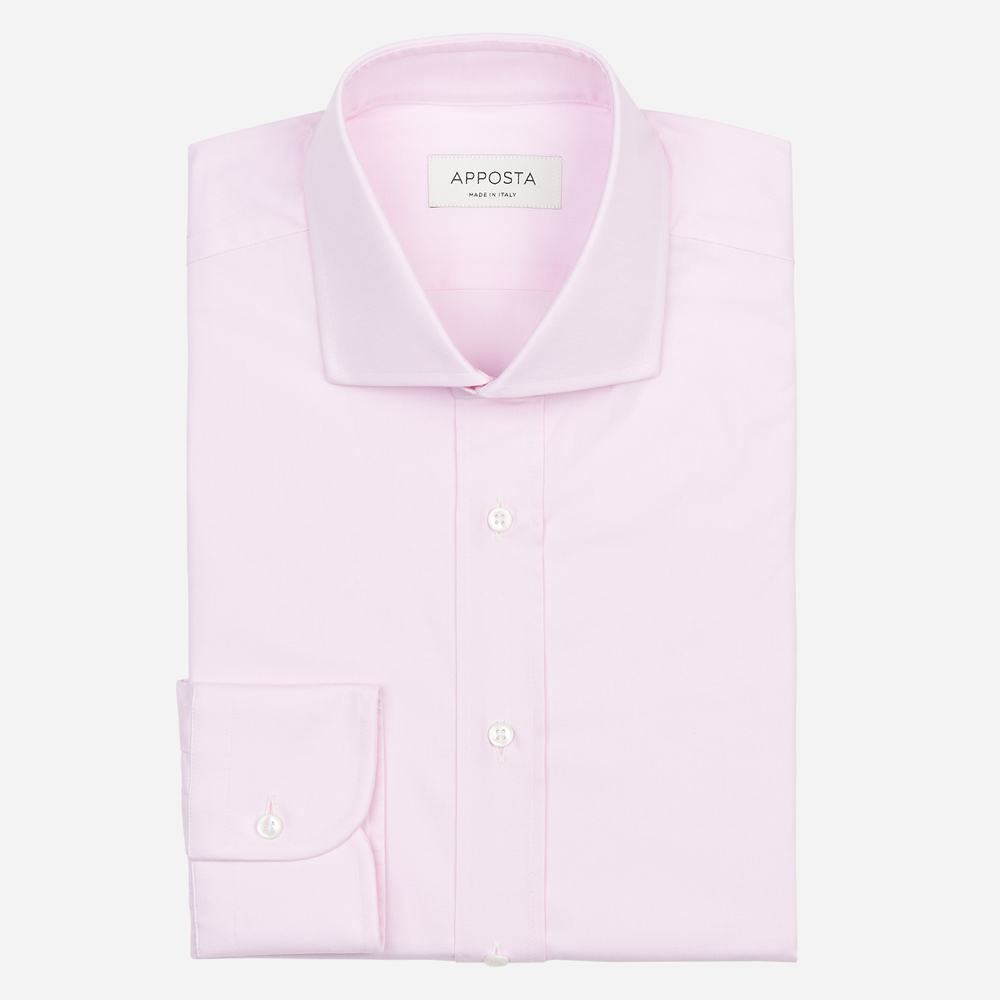 Image of Camicia tinta unita rosa 100% puro cotone pinpoint, collo stile collo francese aggiornato a punte corte