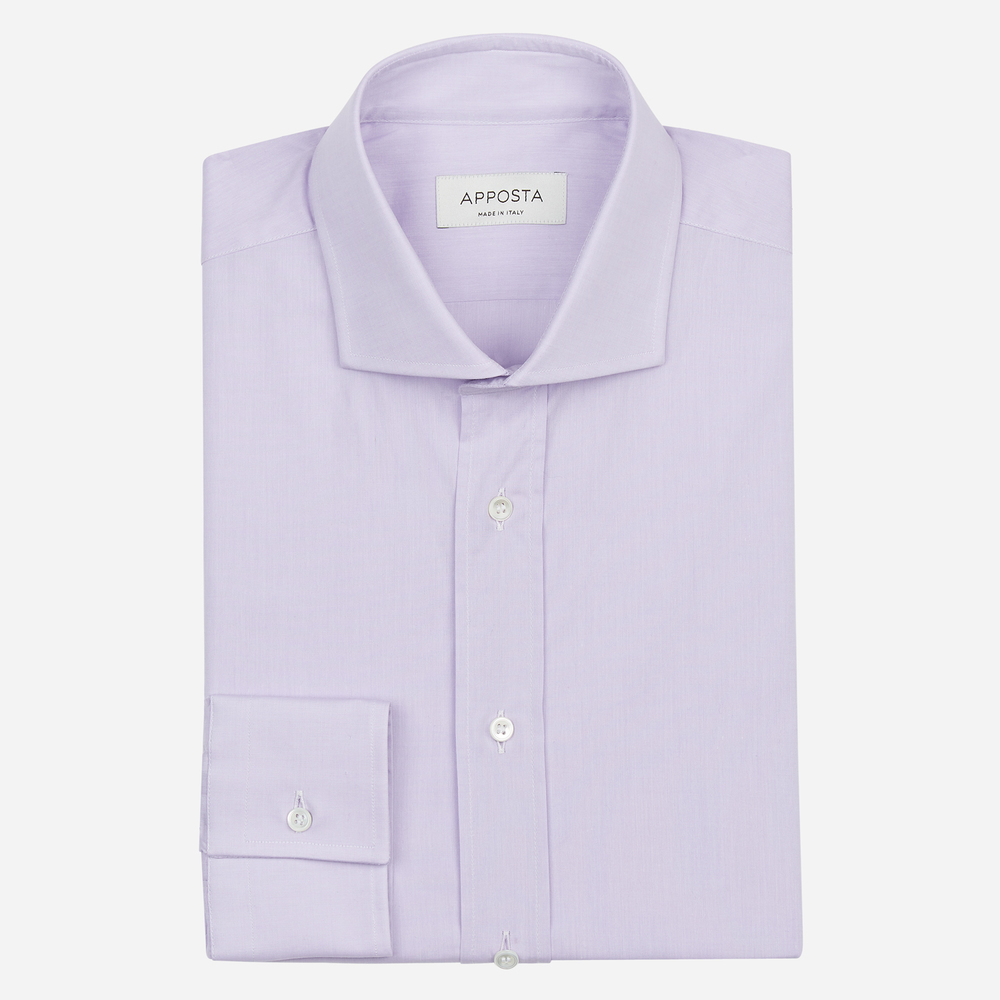 Camicia tinta unita viola 100% puro cotone zephir, collo stile collo francese aggiornato a punte corte