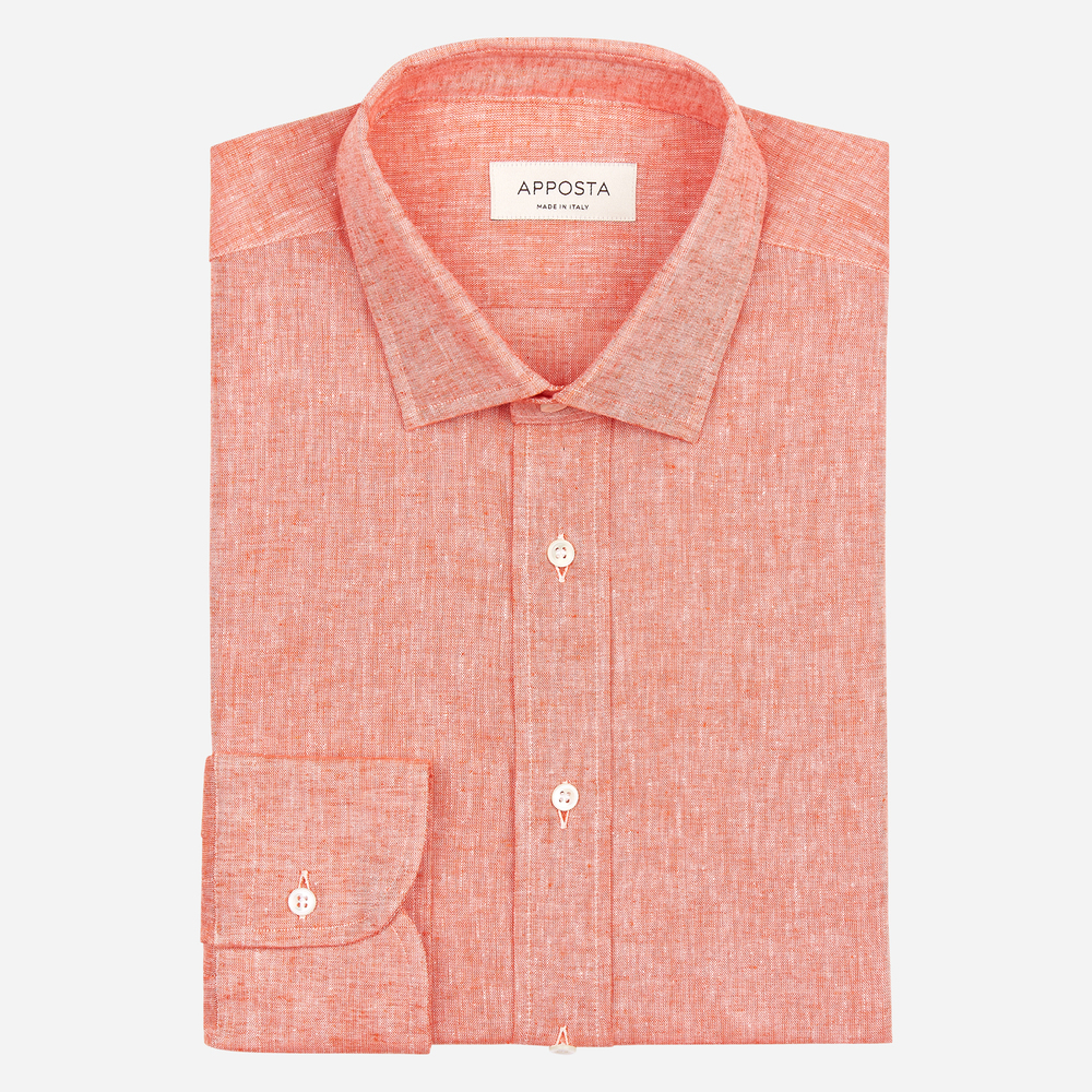 Shirt  solid  orange cotton-linen plain, collar style  updated spread with short points