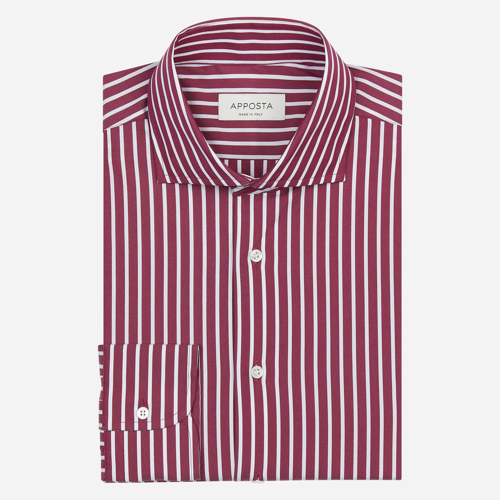 Camicia righe viola stretch popeline, collo stile francese