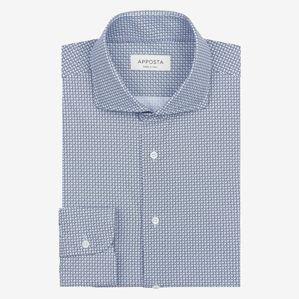 Camicia disegni azzurro lycra popeline doppio ritorto sensitive, collo stile francese punte corte