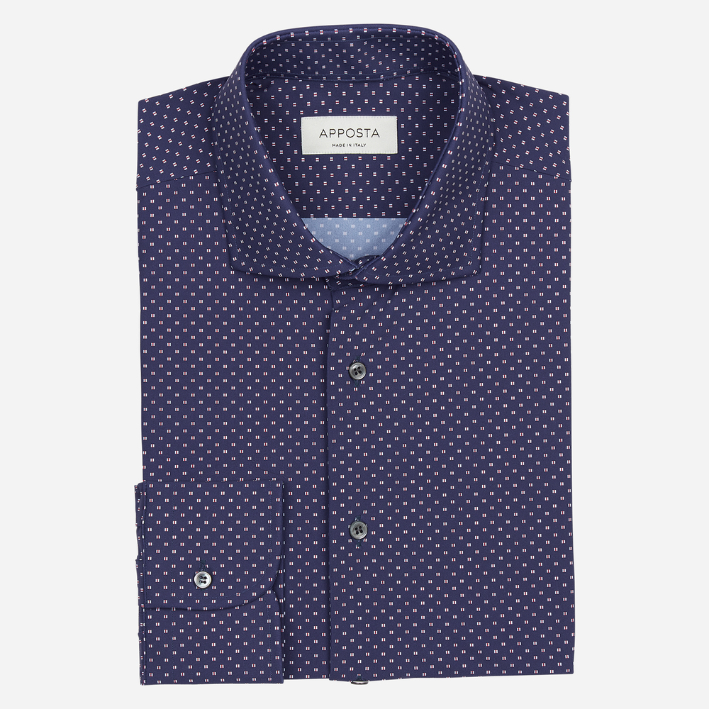 Camicia disegni blu lycra popeline doppio ritorto sensitive, collo stile collo francese aggiornato a punte corte