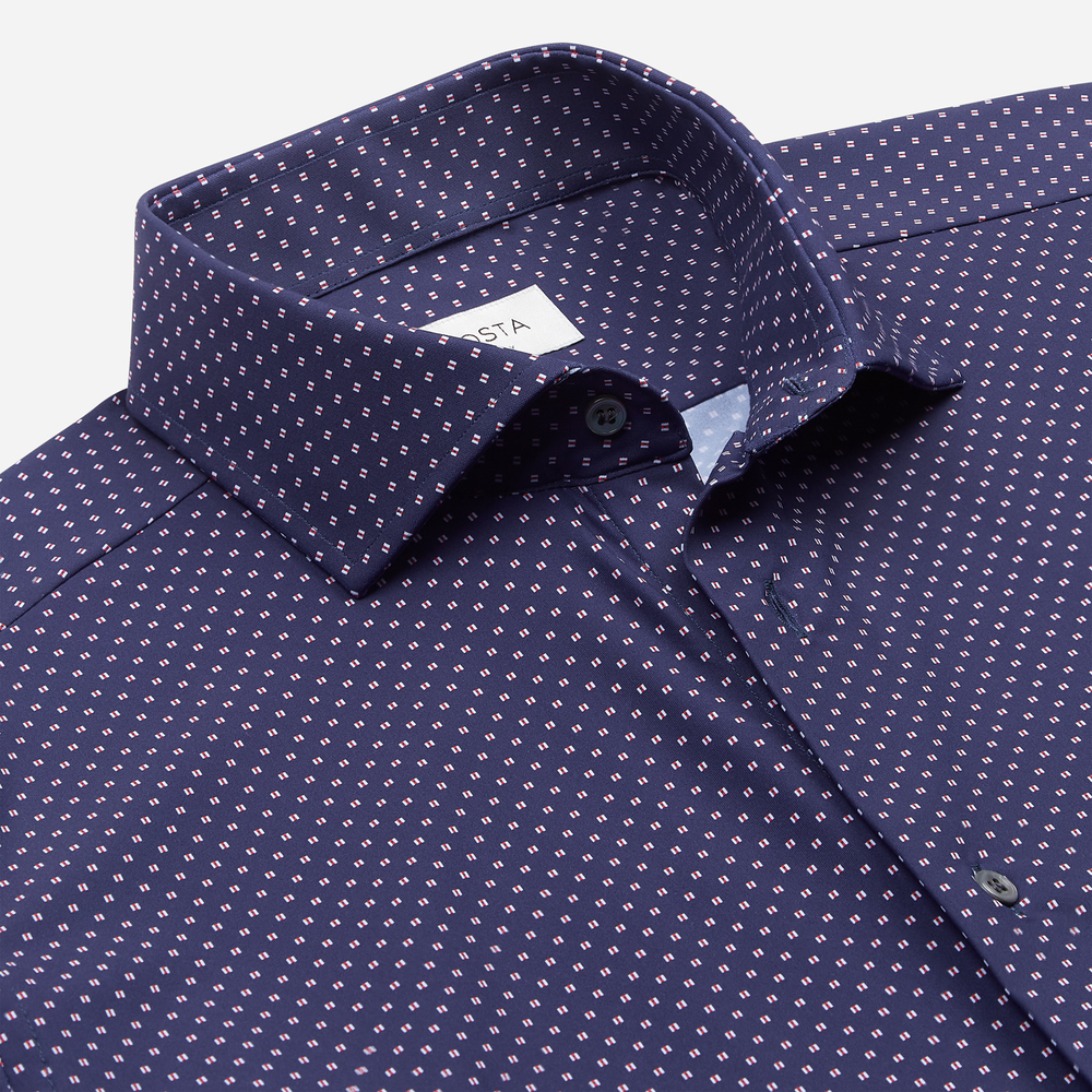 Shirt textures navy blue 4-way stretch poplin double twisted sensitive, collar style updated spread collar with short points