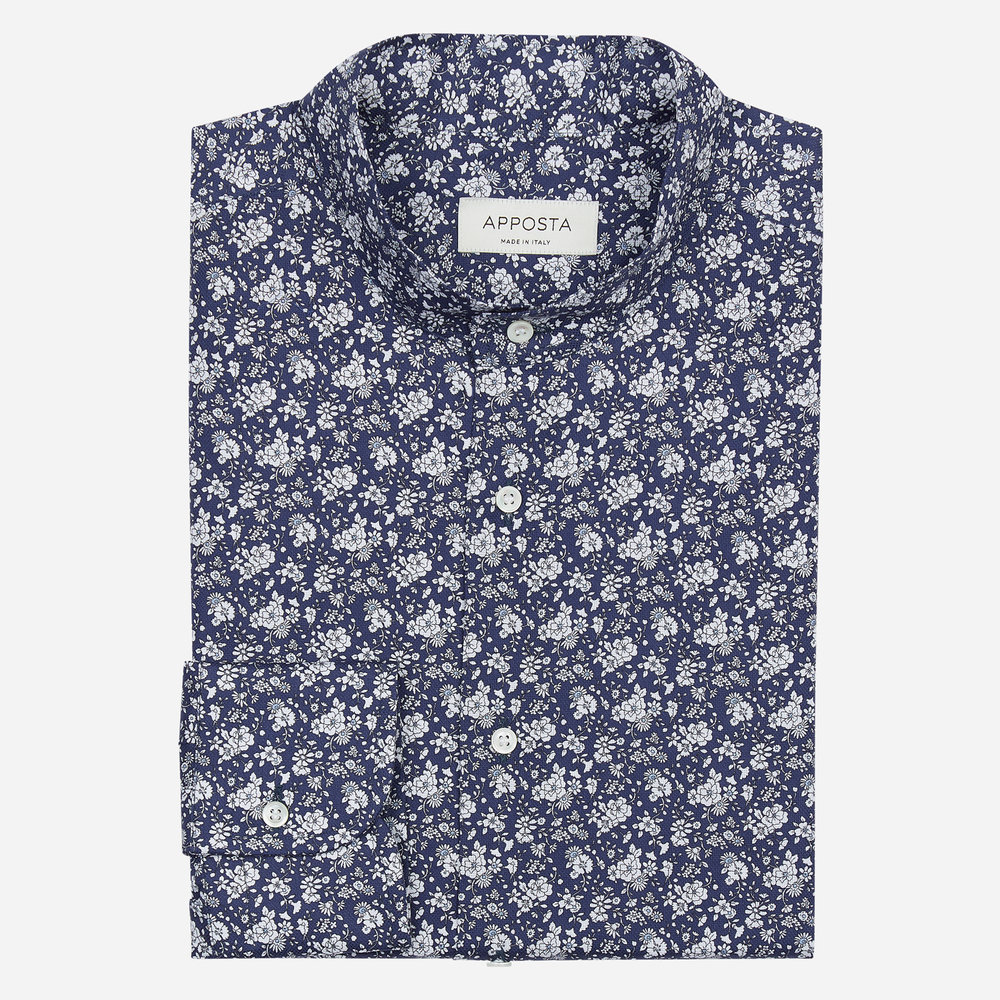 Camicia disegni a fiori blu 100% puro cotone pinpoint, collo stile coreana