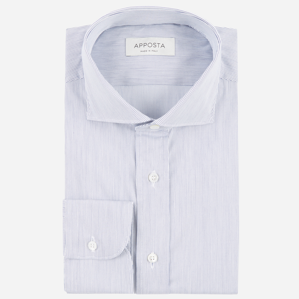 Camicia millerighe blu stretch twill, collo stile francese punte corte