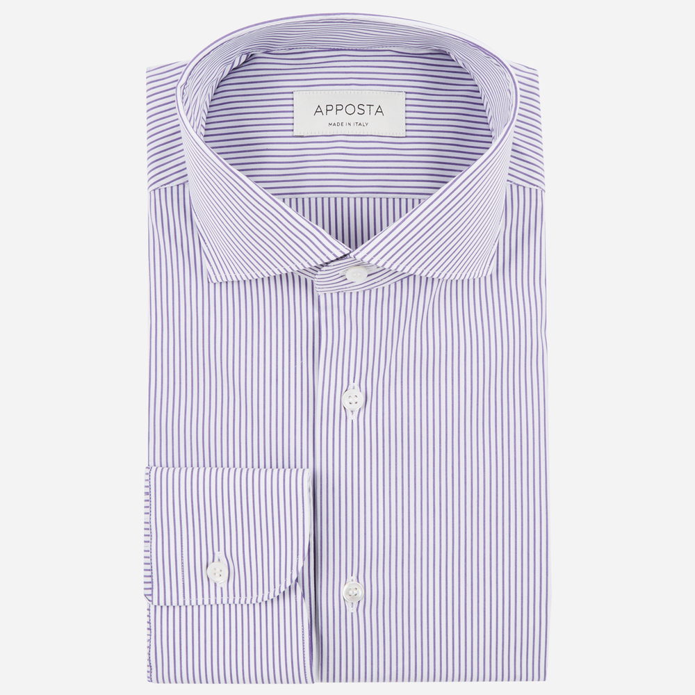 Camicia righe viola stretch popeline, collo stile francese punte corte