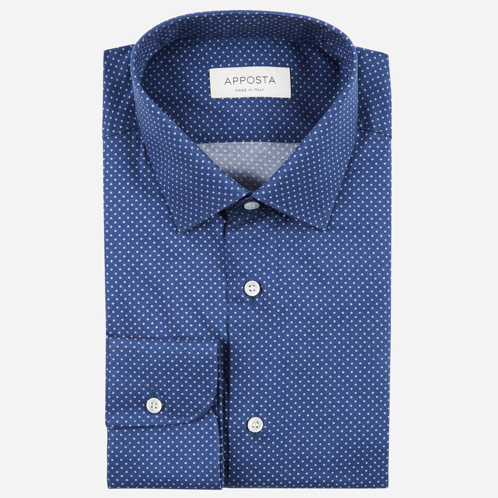 Camicia disegni a pois blu flanella twill, collo stile italiano aggiornato