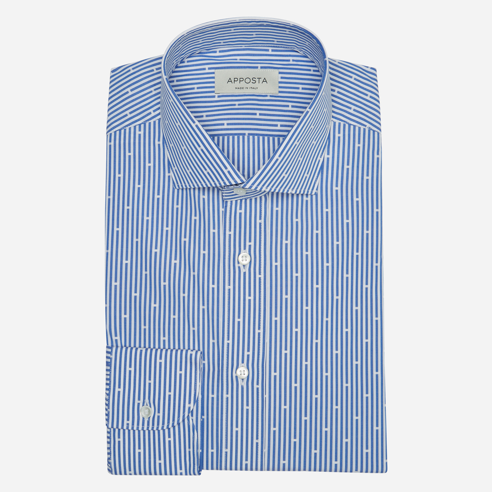 Camicia righe azzurro 100% puro cotone popeline, collo stile collo francese aggiornato a punte corte product