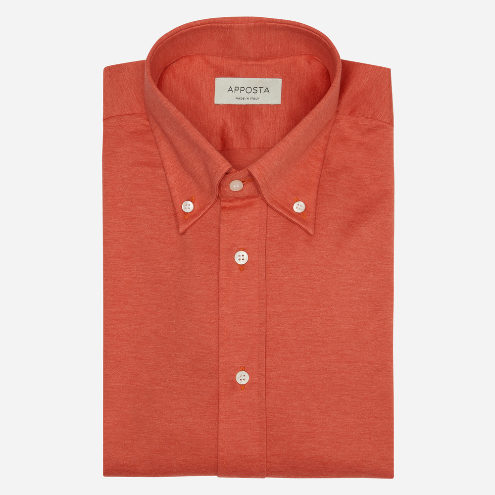 Camicia tinta unita rosso 100% puro cotone jersey doppio ritorto, collo stile button down