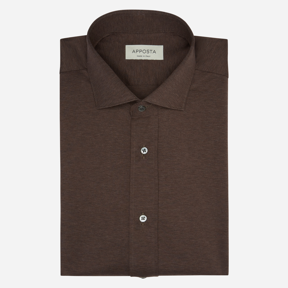 Shirt  solid  brown 100% pure cotton jersey double twisted, collar style  updated spread with short points