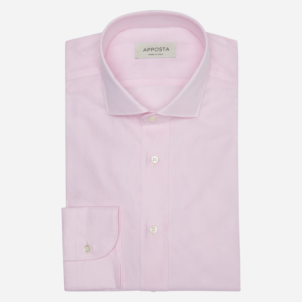 Camicia tinta unita rosa 100% puro cotone giro inglese, collo stile collo francese aggiornato a punte corte product