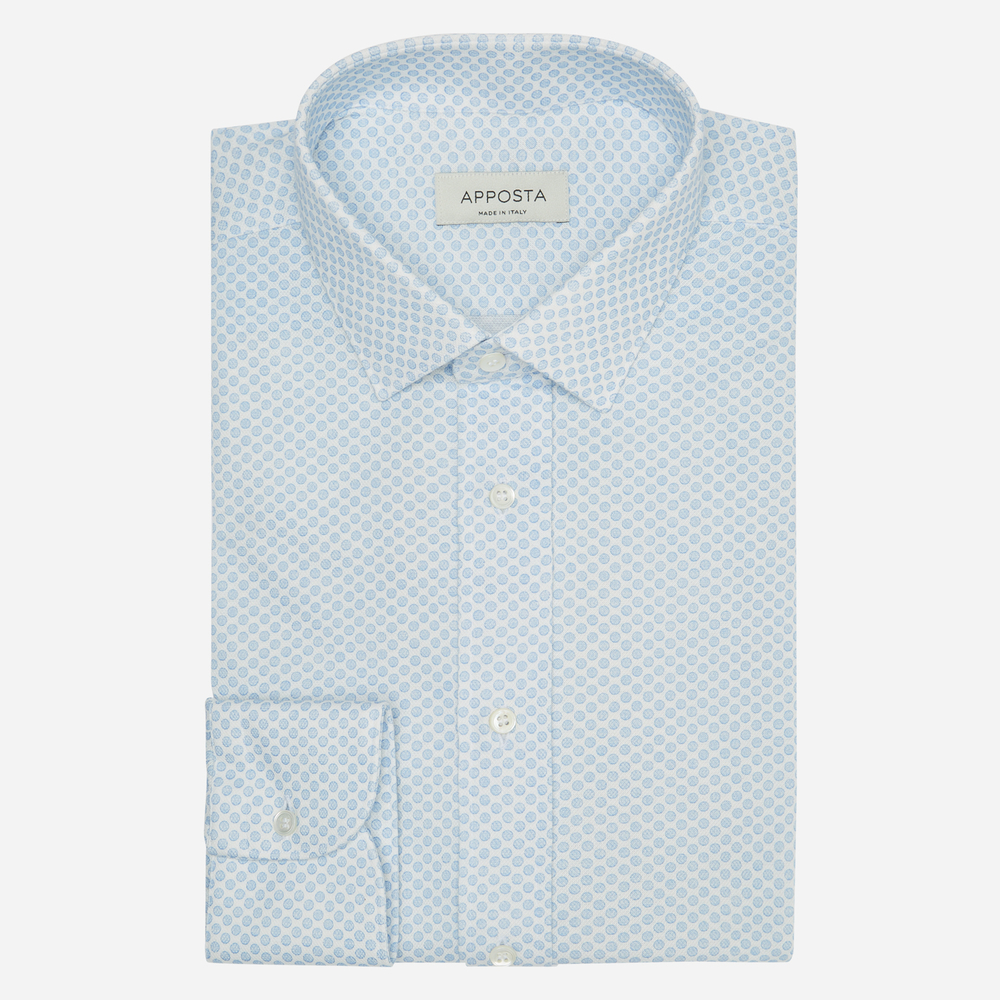 Image of Shirt polka dot designs light blue 100% pure cotton jersey, collar style updated straight point collar with short points