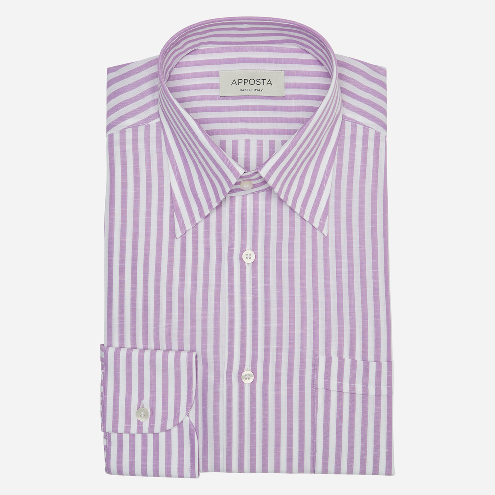 Camicia righe viola cotone lino tela, collo stile button down con bottoni nascosti product