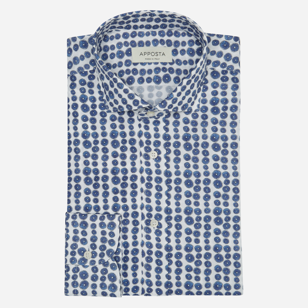 Camicia disegni blu 100% puro cotone giro inglese doppio ritorto, collo stile collo francese aggiornato a punte corte product