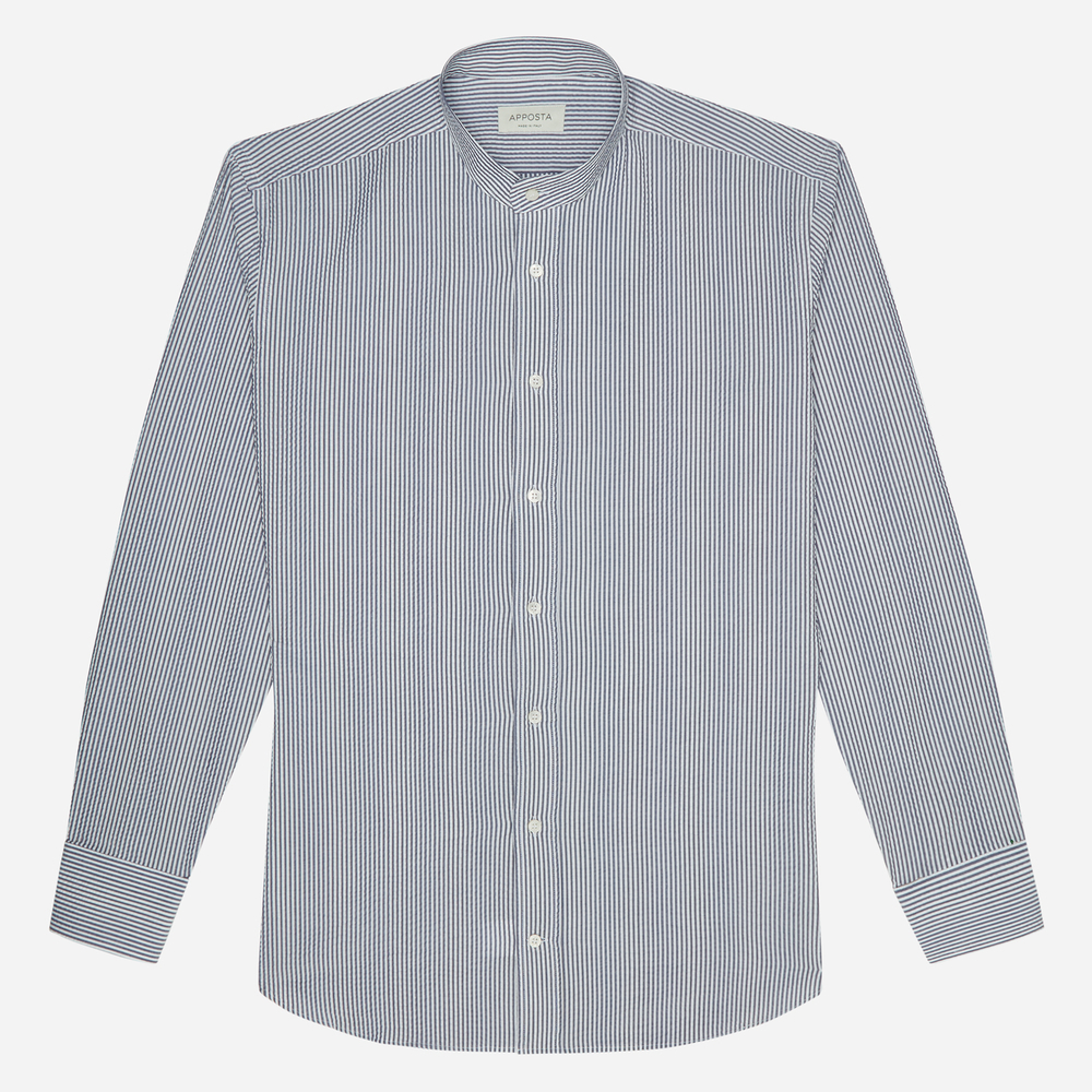 Hemd  streifen  marineblau baumwolle seersucker, kragenform  stehkragen günstig online kaufen