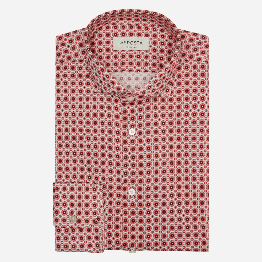 Camicia disegni a pois rosa 100% puro cotone jersey doppio ritorto, collo stile collo francese aggiornato a punte corte