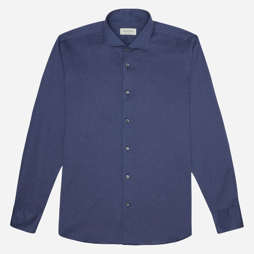 Hemd  einfarbig  marineblau baumwolle jersey doppelt gezwirnt, kragenform günstig online kaufen