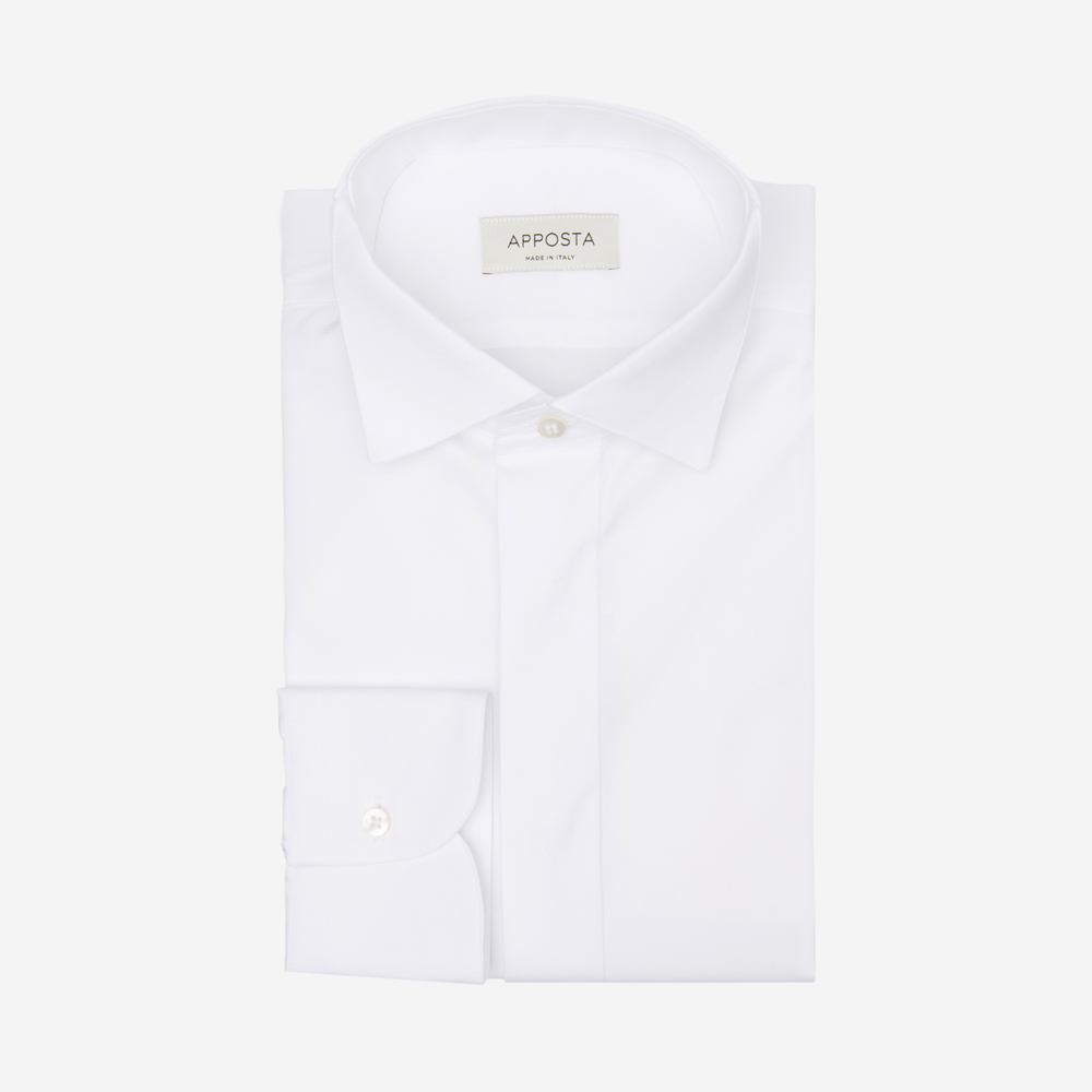 Shirt  solid  white 100% pure cotton poplin double twisted giza 87, collar style  wing collar with loop