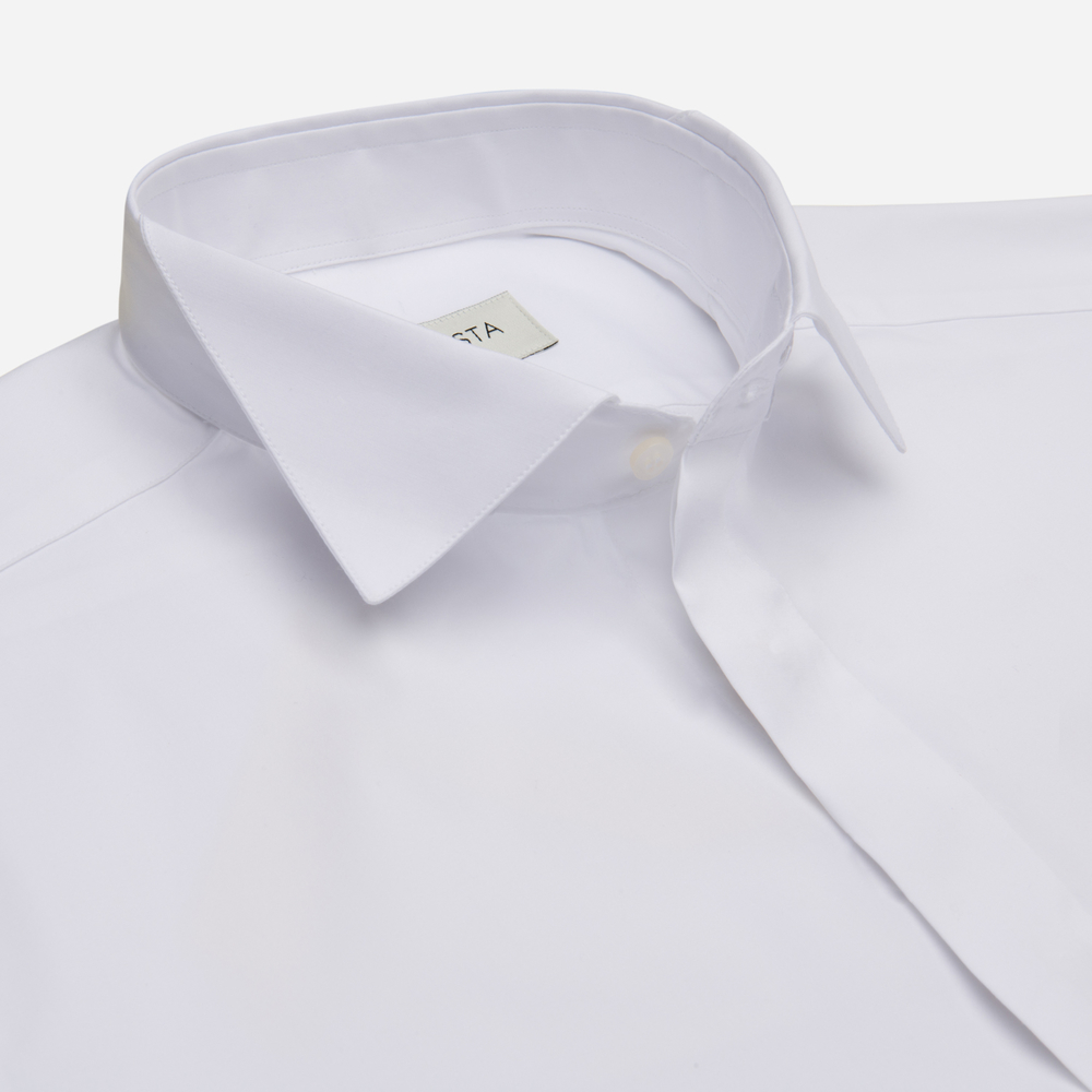 Shirt solid white cotton poplin double twisted giza 87, collar style wing collar with funcional loop Shirt solid white cotton poplin double twisted giza 87, collar style wing collar with funcional loop