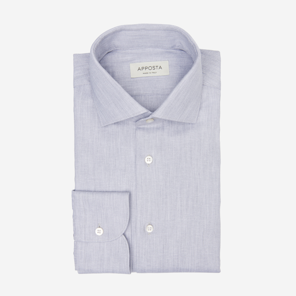 Shirt  solid  grey recycled cotton twill, collar style  updated spread with short points