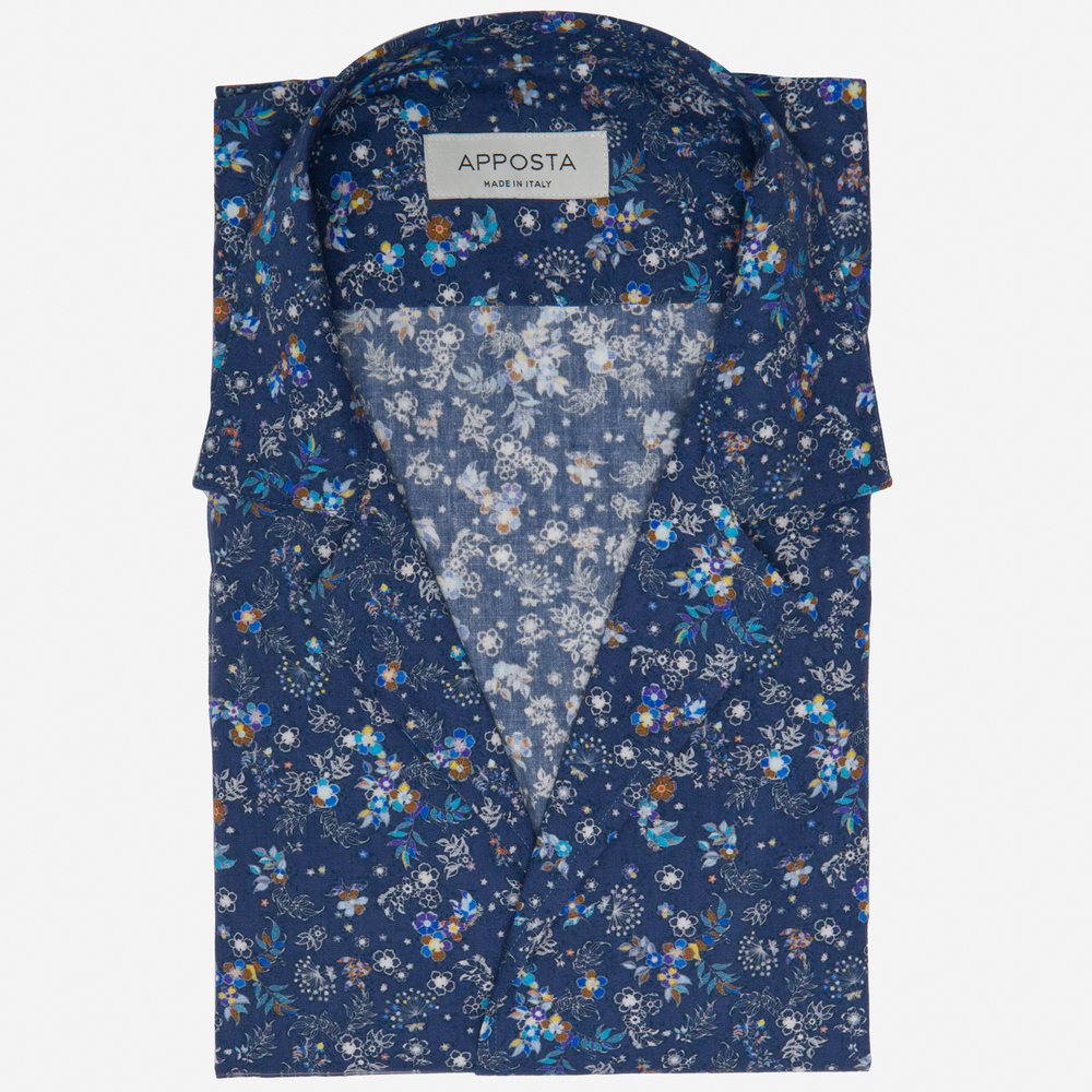 Shirt  flowers designs  navy blue 100% pure cotton poplin, collar style  camp collar